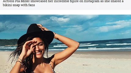 Home and Away star Pia Miller shows off her incredible figure in a black bikiyni top and denim...