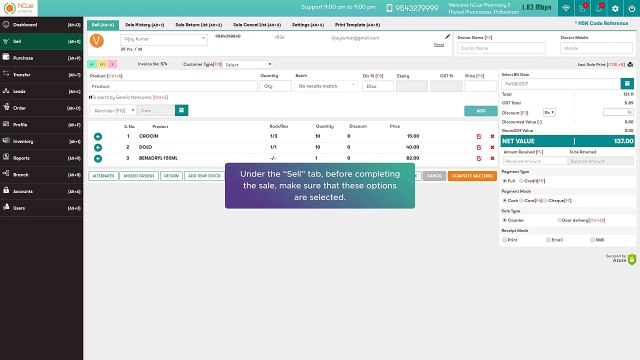 hCue Pharmacy Software - How to send SMS-email during sales