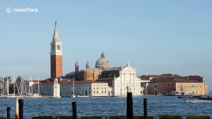 Tugboat pulls cruise ship into Venice earlier this year