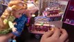 Elsa and Anna toddlers shopping for food at Barbies store and shopping list trick