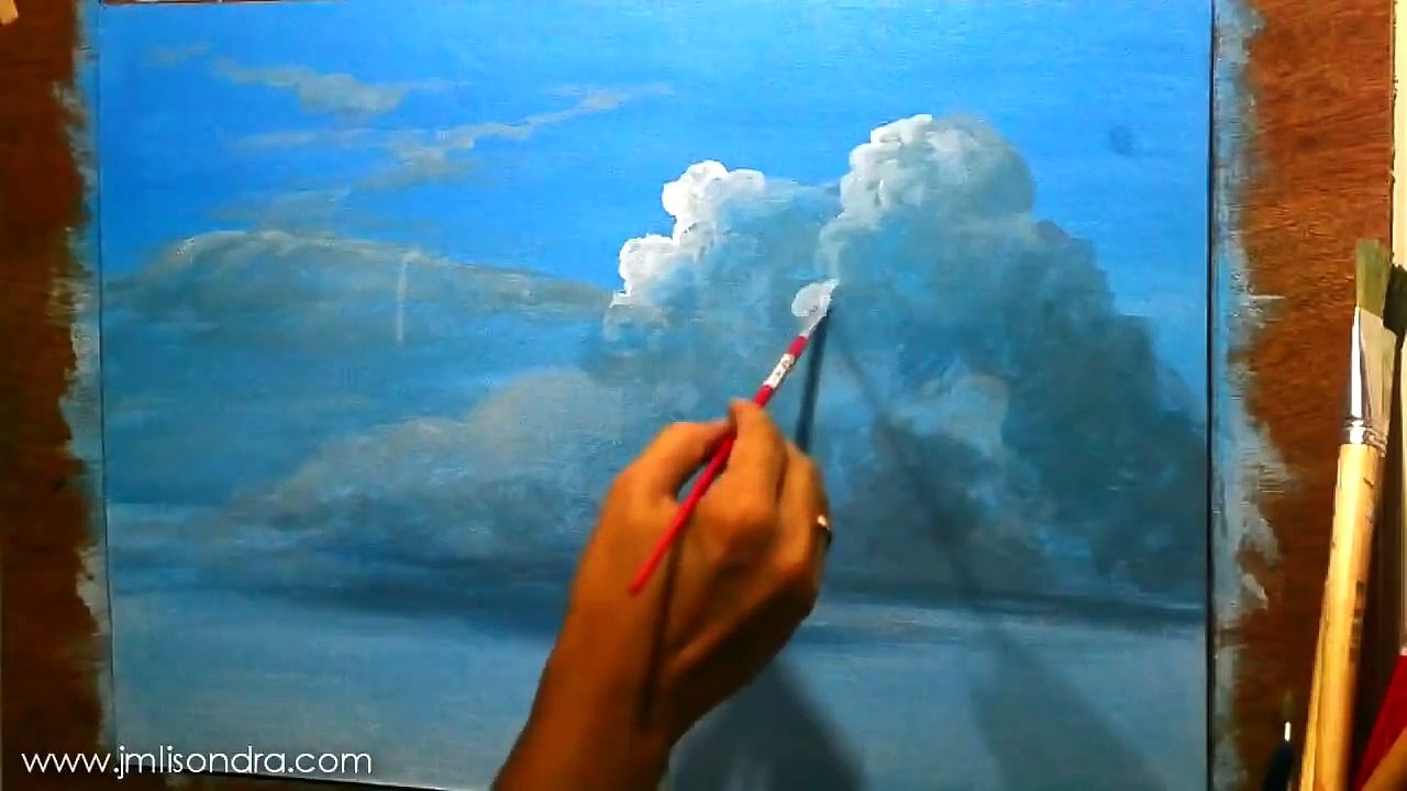 How to Paint Clouds in Acrylic Instructional Painting Lesson by JM