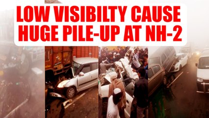 Tải video: Delhi Air pollution: Vehicles ram into each other on NH-2 due to poor visibility, Watch | Oneindia