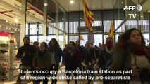 Students occupy train tracks in Barcelona's Sants station