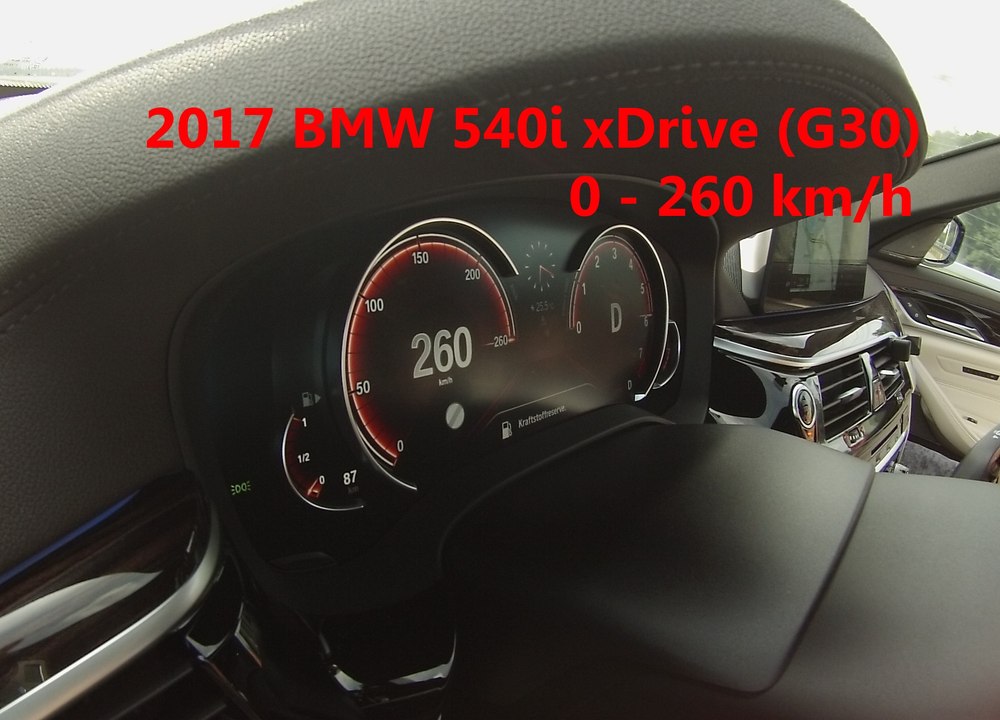 2017 bmw 5er 540i xdrive (g30) 0 - 100 km/h und weiter bis auf 260km/h tachovideo