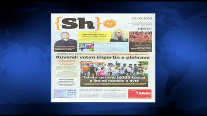 SHTYPI I DITES ME TITUJT KRYESORE TE FAQEVE TE PARA TE GAZETAVE SHQIPTARE E PREMTE 23 SHTATOR 2016 L