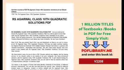 Rs Agarwal Class 10th Quadratic Solutions