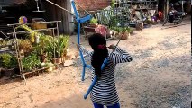 Amazing Girl Uses PVC Pipe Compound BowFishing To Shoot Fish -Khmer Fishing