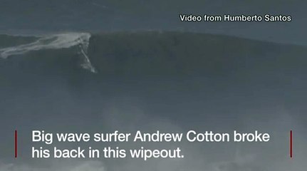 The moment Surfer breaks back riding big wave | British surfer Andrew Cotton
