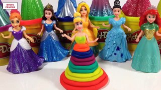 Funny Play Doh Disney Princess Dress Up Frozen Elsa Cinderella Ariel Anna Belle Toys For Kids