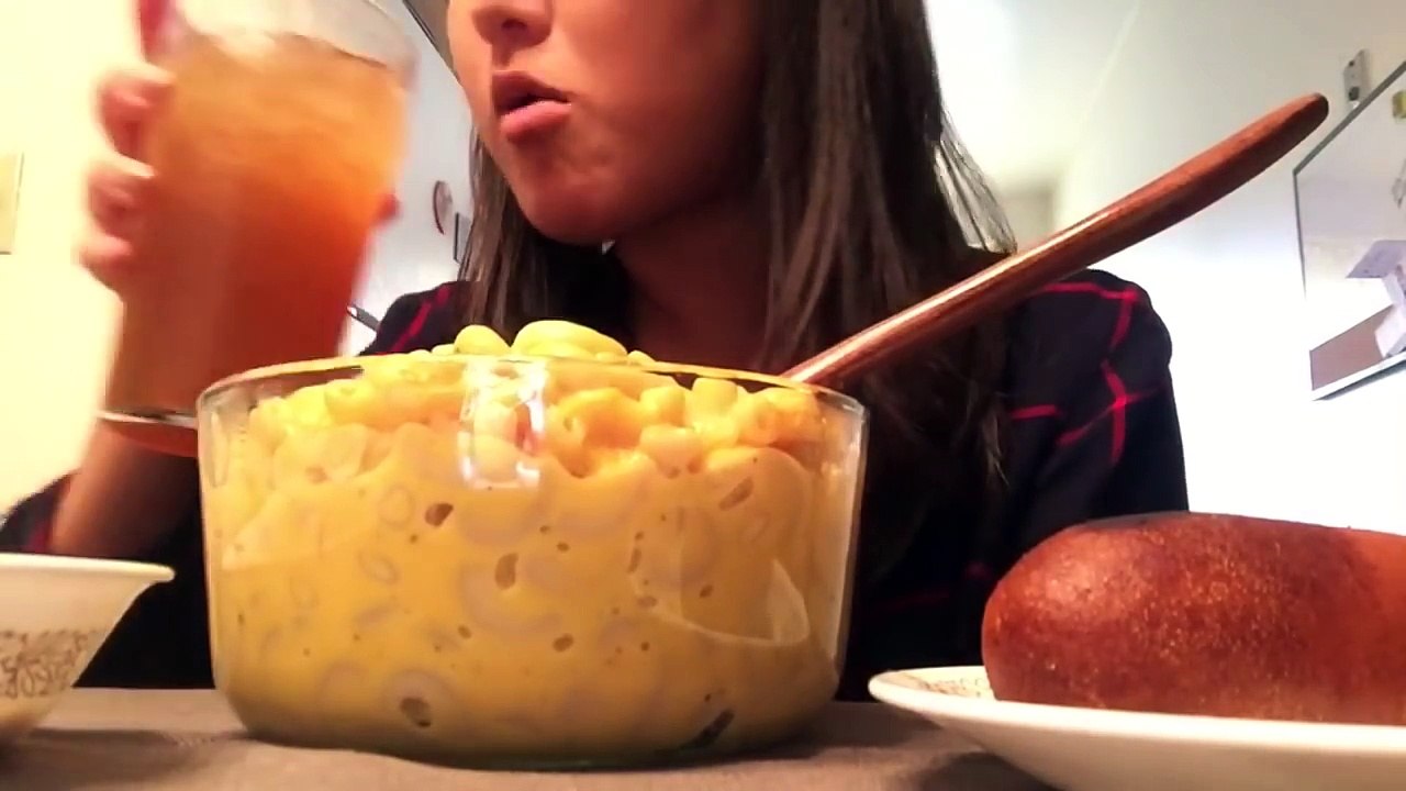 ASMR/Mukbang - cheesy mac & cheese | corn dogs | whisper