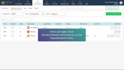 hCue Dental Software-How to start a new service