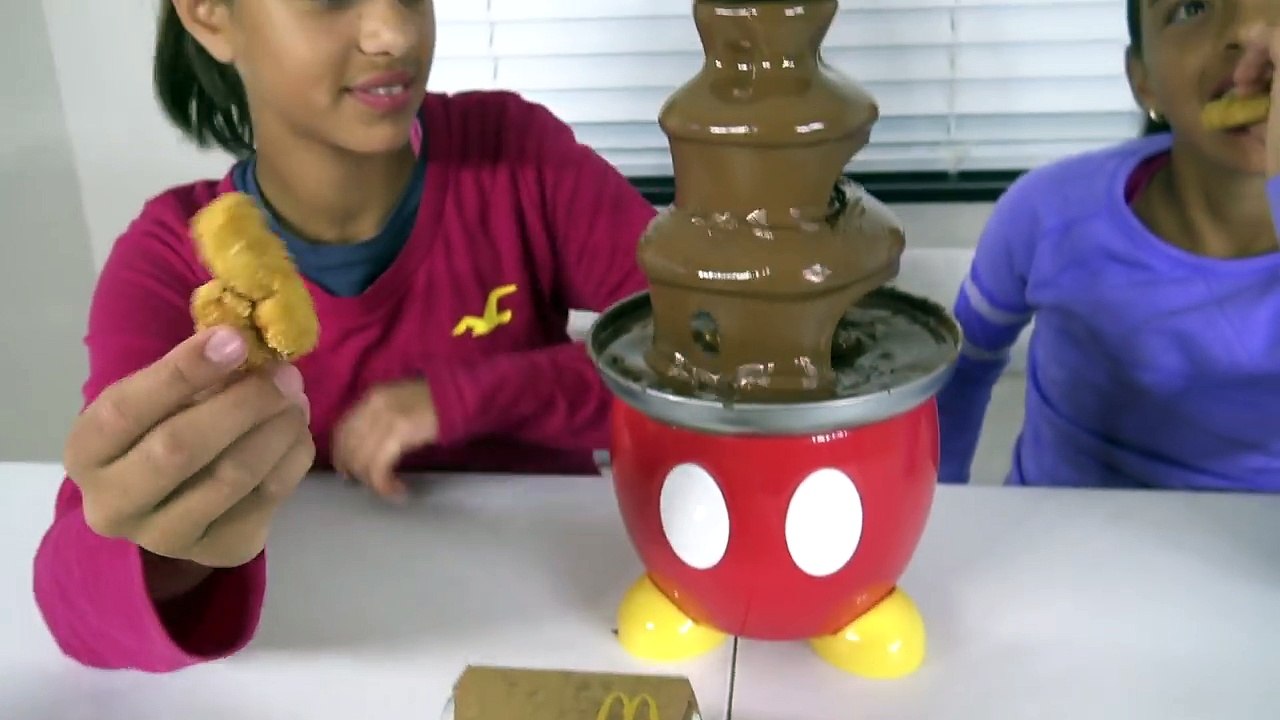 MCDONALDS CHOCOLATE FOUNTAIN CHALLENGE! Super Gross Real Food Sophia Sarah Toys To See Kids Video