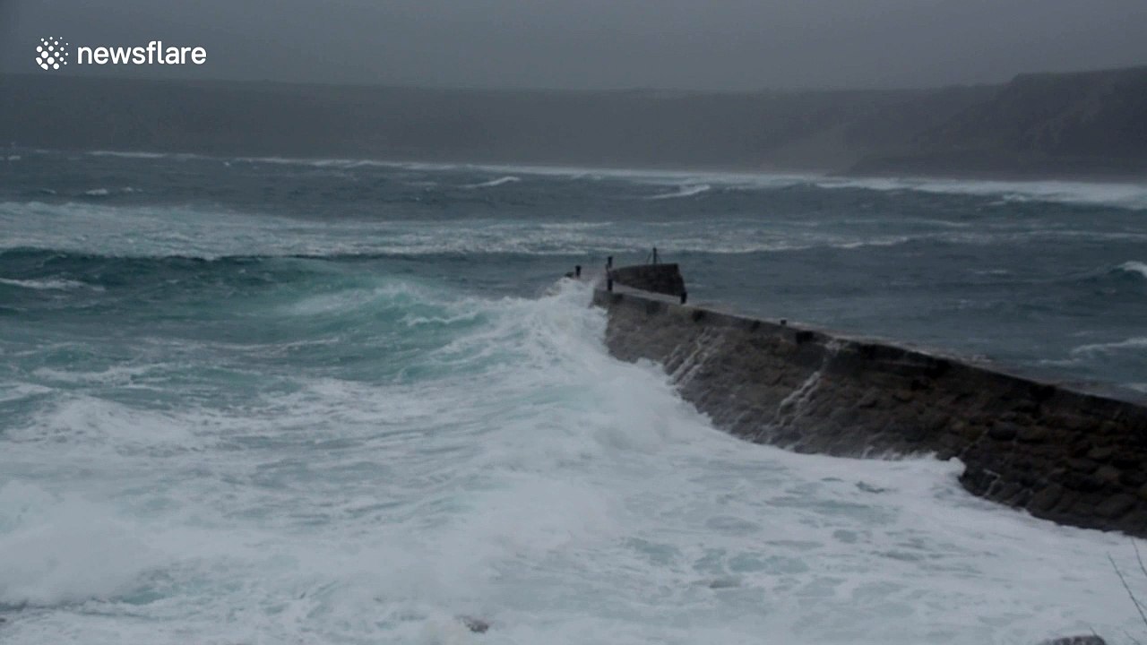 High winds and huge swell batter the Cornish coast
