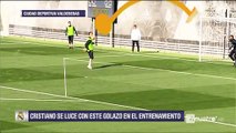 ¡Con el hombro y por la escuadra! El golazo de Cristiano Ronaldo en el entrenami
