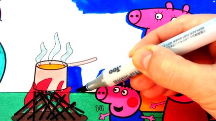 Скачать видео: Peppa Pig Daddy Pig Camping Coloring Book Pages Videos For Kids with Colored Markers