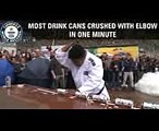 Most drinks cans crushed with the elbow in one minute - Guinness World Records