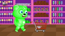 Mega Gummy Bear Missed the Bus And Goes to Candy Shop Funny Finger Family Nursery Rhyme For Kids