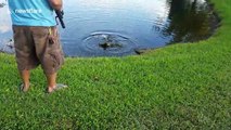 Fisherman accidentally catches an angry baby alligator