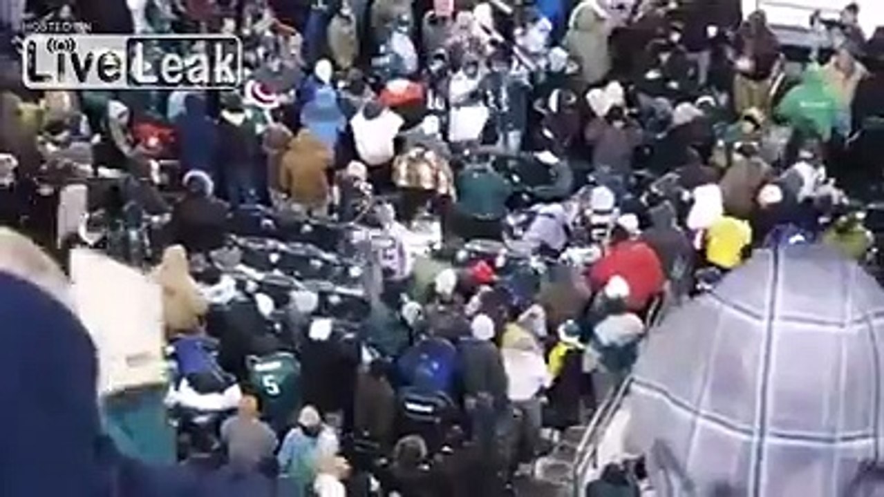 Philadelphia Eagles fans pummeling 49ers fans with snowballs
