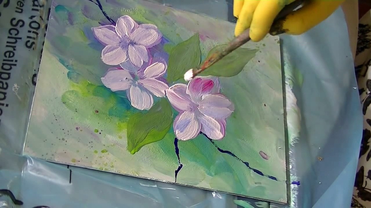 Acrylmalerei für Anfänger Apfelblüten acrylic painting for beginners apple blossoms