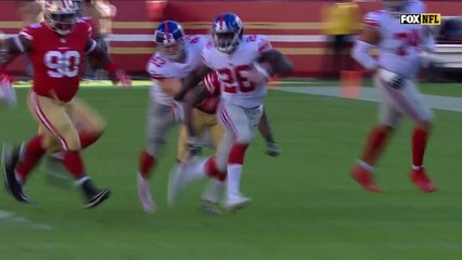 Orleans Darkwa bursts through for a first down