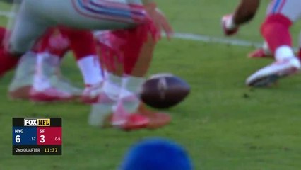 Kyle Juszczyk gets tripped up, turns ball over to 49ers