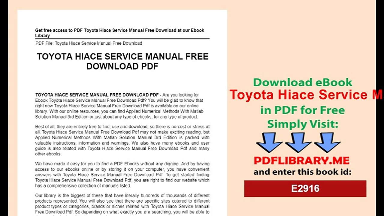 Toyota Hiace Service Manual Free Download