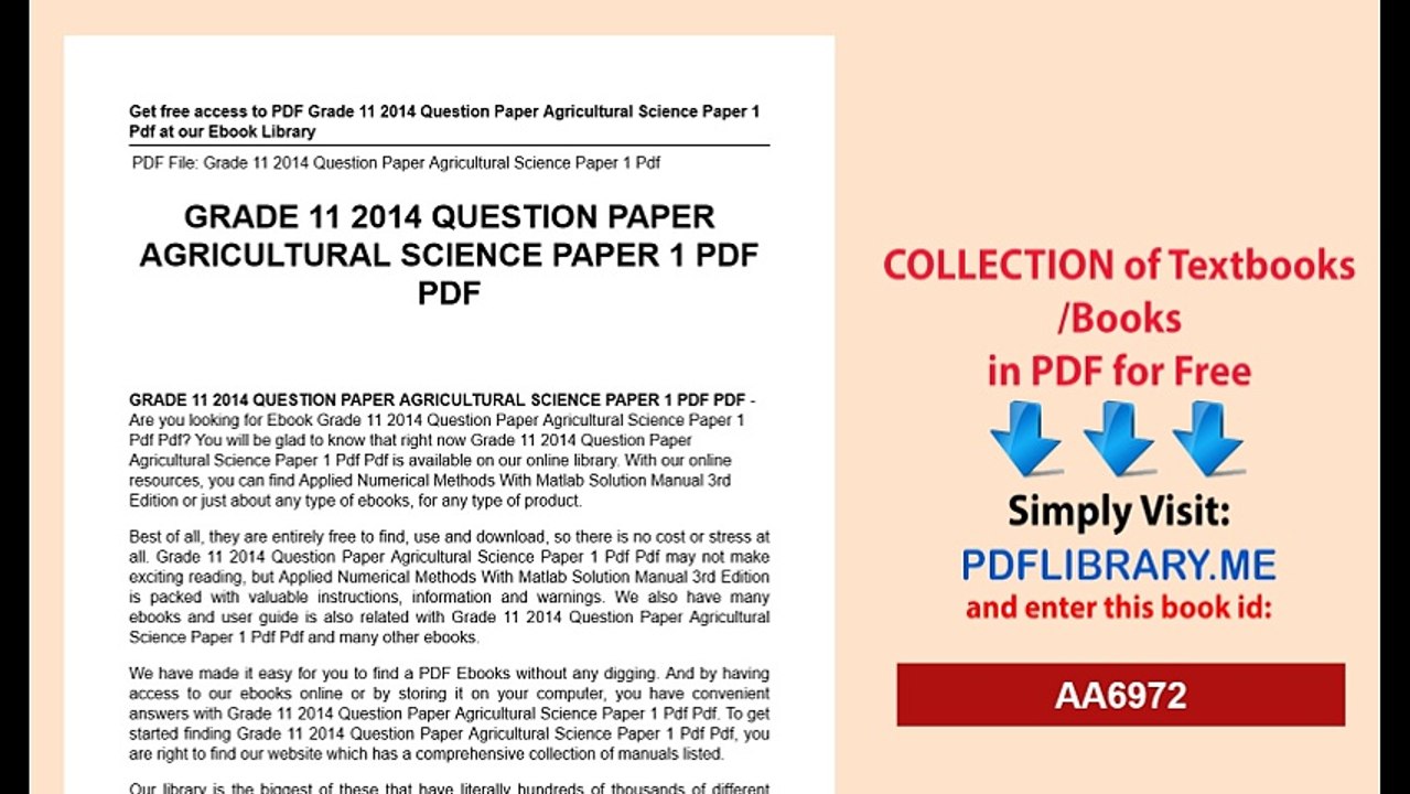 Grade 11 2014 Question Paper Agricultural Science Paper 1 Pdf