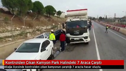 Kontrolden Çıkan Kamyon Park Halindeki 7 Araca Çarptı