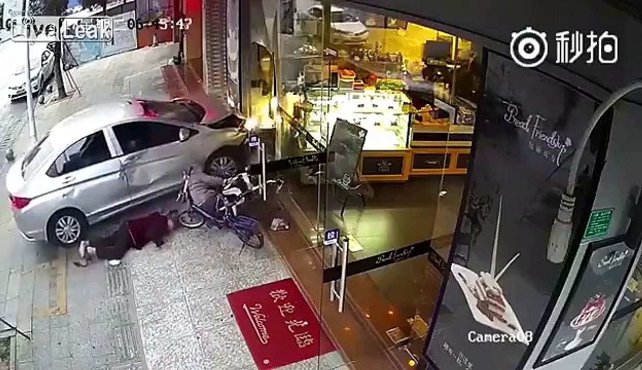 Woman driver loses control...crashes into 2 elderly women