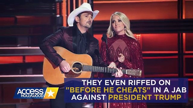 Carrie Underwood & Brad Paisley Zing Donald Trump, Hillary Clinton & Country Stars On CMA Stage