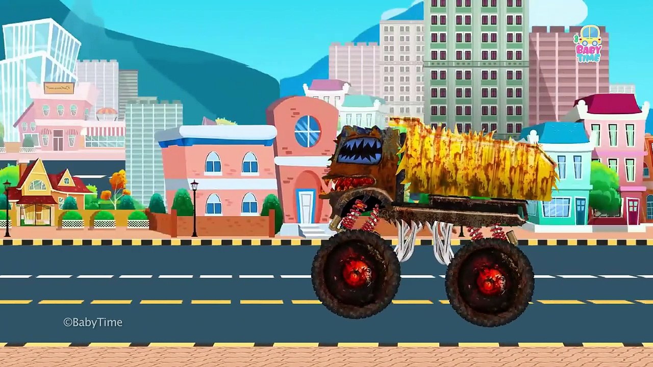 Grader War With Small Green Car | Good Vs Evil | Scary Heavy Vehicles | Halloween Videos For Kids