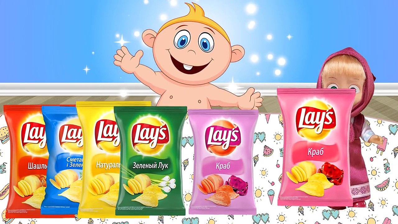 Мультики Цвета Вредный ребенок Маша и Медведь Bad Baby crying and learn colors Chips Lays vs Masha