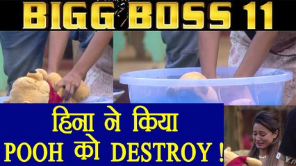 Bigg Boss 11: Hina Khan DESTROYS her TEDDY for Luv Tyagi, Gets EMOTIONAL | FilmiBeat