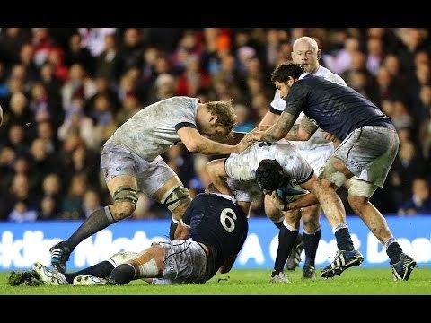 Great Break by Farrell nearly yields a try - Scotland v England 8th February 2014