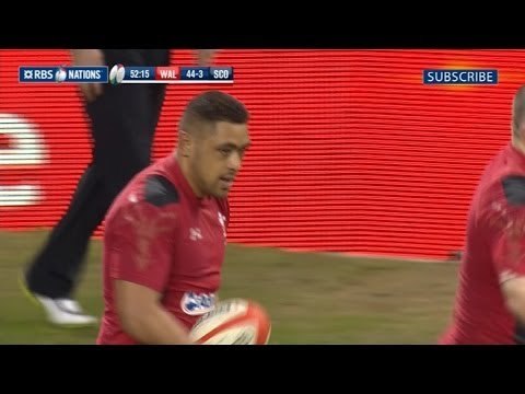 Taulupe Faletau dives over for Wales' 6th Try - Wales v Scotland 15th March 2014