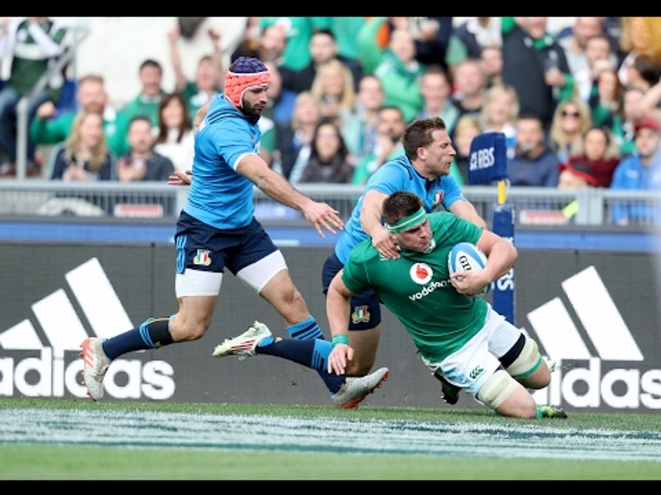 CJ Stander scores his hat-trick try after storming run! | RBS 6 Nations
