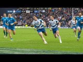 Great Matthew Scott Try from Good Maitland Offload  Scotland v Italy 09 Feb 2013