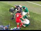 Taulupe Faletau Tackled Into Touch, Camera Man gets it too ! - Ireland v Wales 8th February 2014