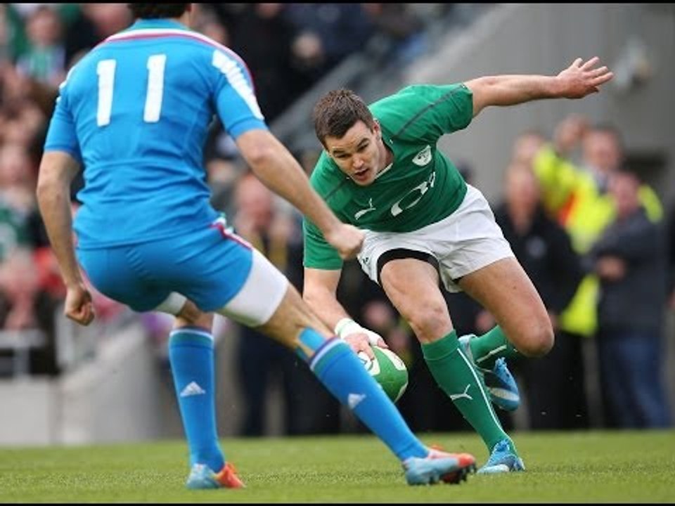 Great Jonathan Sexton Try from brilliant Brian O'Driscoll offload - Ireland v Italy 8th March 2014