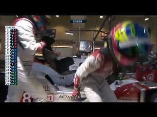 Pit lane action: Close up on an Audi Sport #8 drivers change.