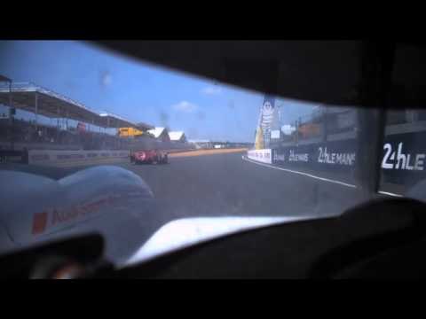 Aerial view of Audi #7 overtaking Porsche #17