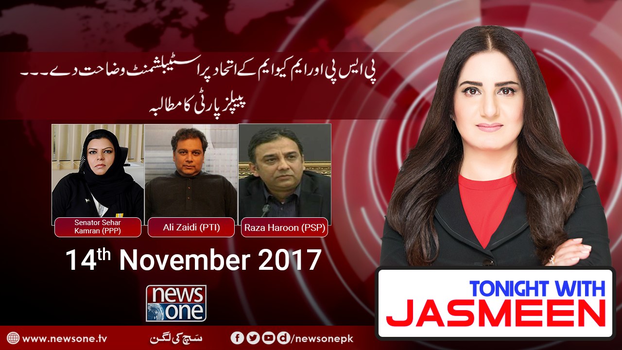 TONIGHT WITH JASMEEN | 14 November-2017 | Sehar Kamran | Ali Zaidi | Raza Haroon |