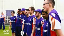 Eoin Morgan plays visually impaired cricket