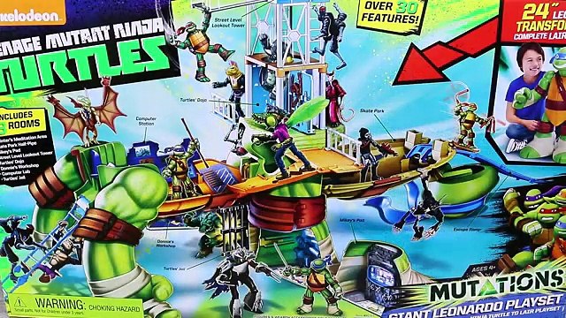 Ninja Turtles NEW Giant Leonardo Playset Opens into TMNT Sewer Lair with Skateboard Park and Jail