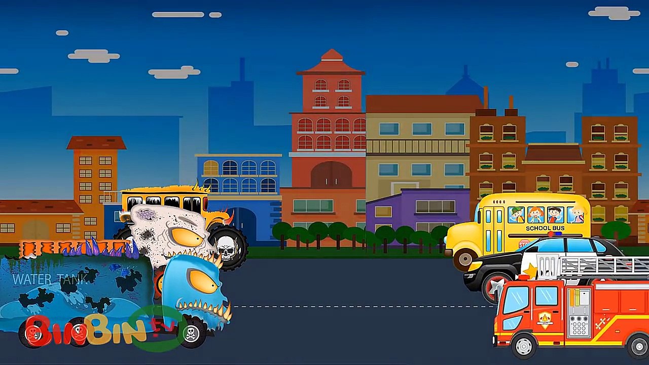 Good vs Evil w/ | Evil Volibear Truck against Good Fire Truck, School Bus and Police Car | BinBin Tv