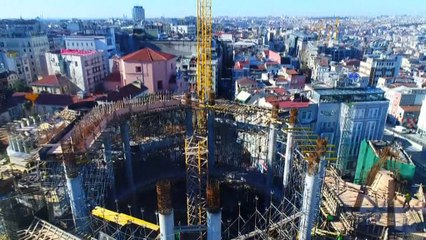 Taksim Camii’nin inşaatındaki son durum havadan görüntülendi