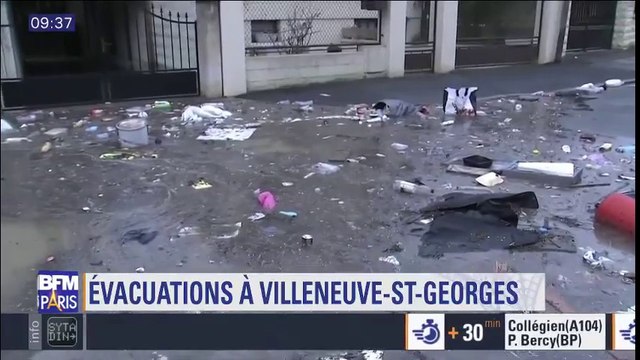 Crue à Villeneuve-Saint-Georges: des rues sous l'eau et des déchets charriés