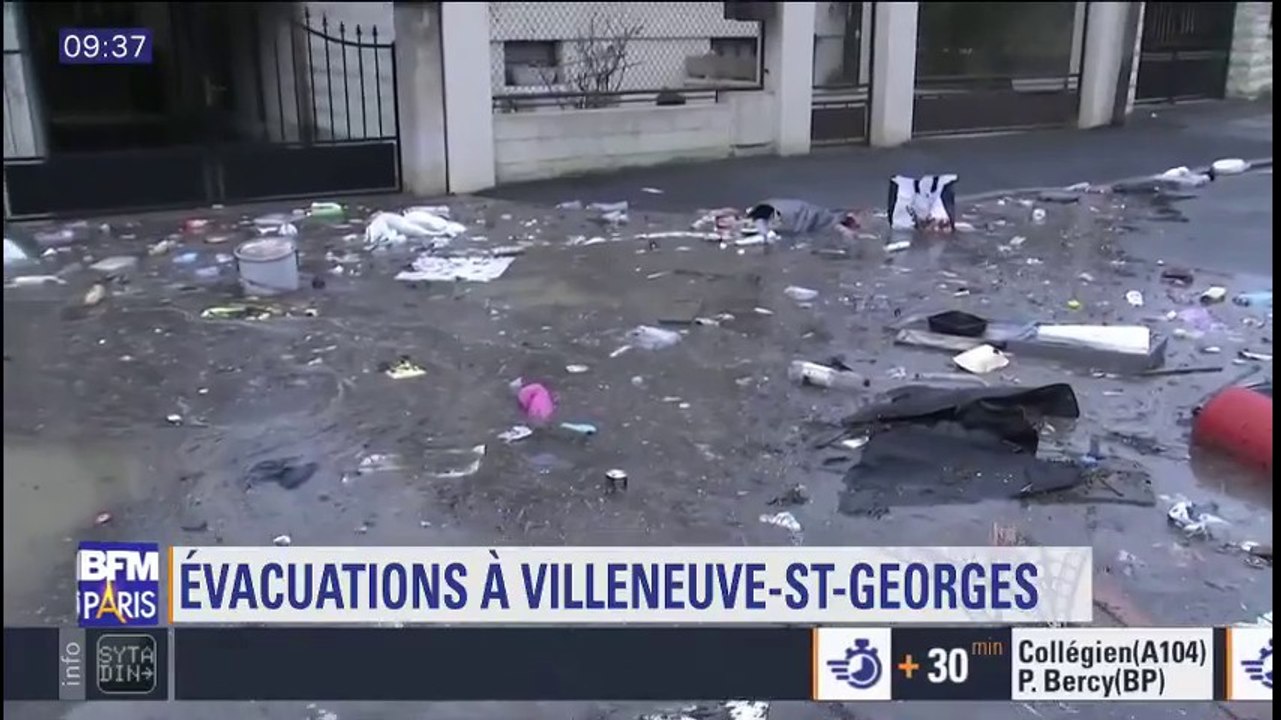 Crue à Villeneuve-Saint-Georges: des rues sous l'eau et des déchets charriés
