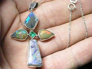 Sterling Cross with Australia and and Ethiopian Opal and Columbian Emerald Ebay Biocrystal1960